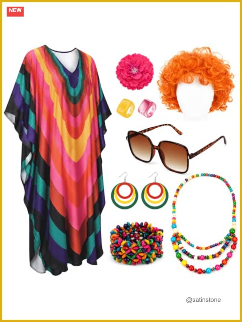 Retro Landlady Costume 9 Pc Caftan Dress Set with Accessories One Size